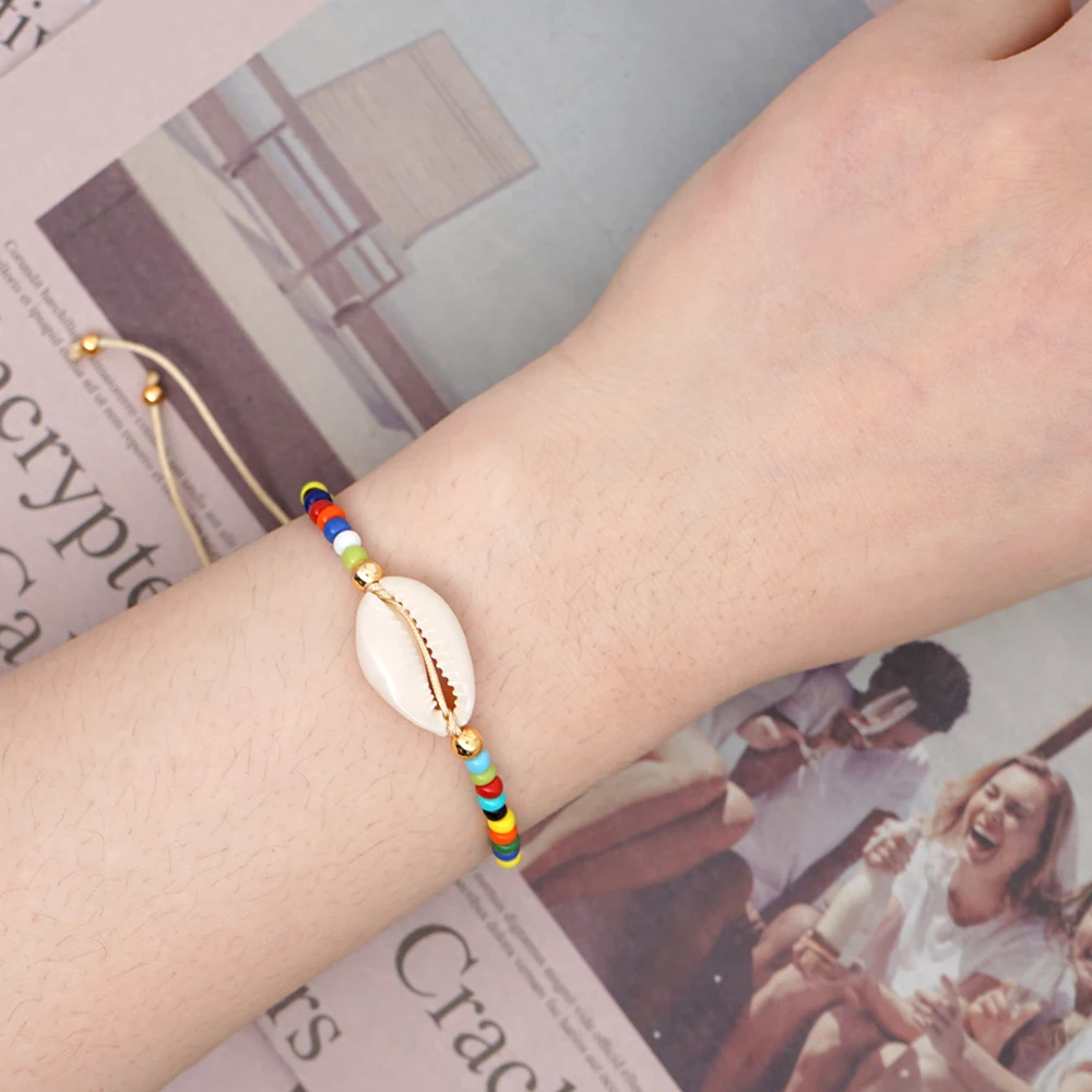 

GO2BOHO Rainbow Bracelets Women Seashell Surfer Bracelet Summer Beach Shell Beads Armbanden Bohemian Pulseras Multicolor Jewelry