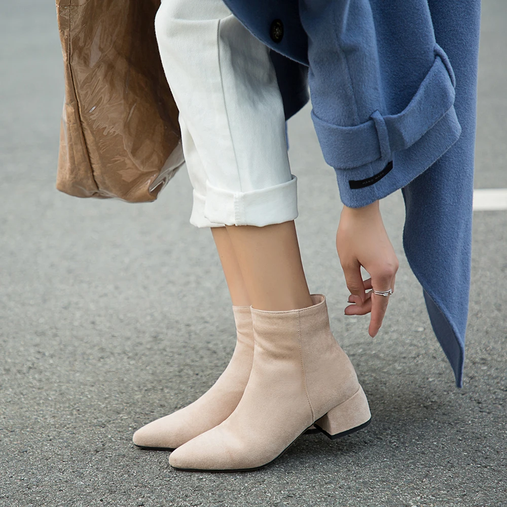 

Women Ankle Boots 2020 Autumn Winter New 5CM Pointed toe boots Tide Girl Boots contracted Woman Martin Boots High-heeled Shoes