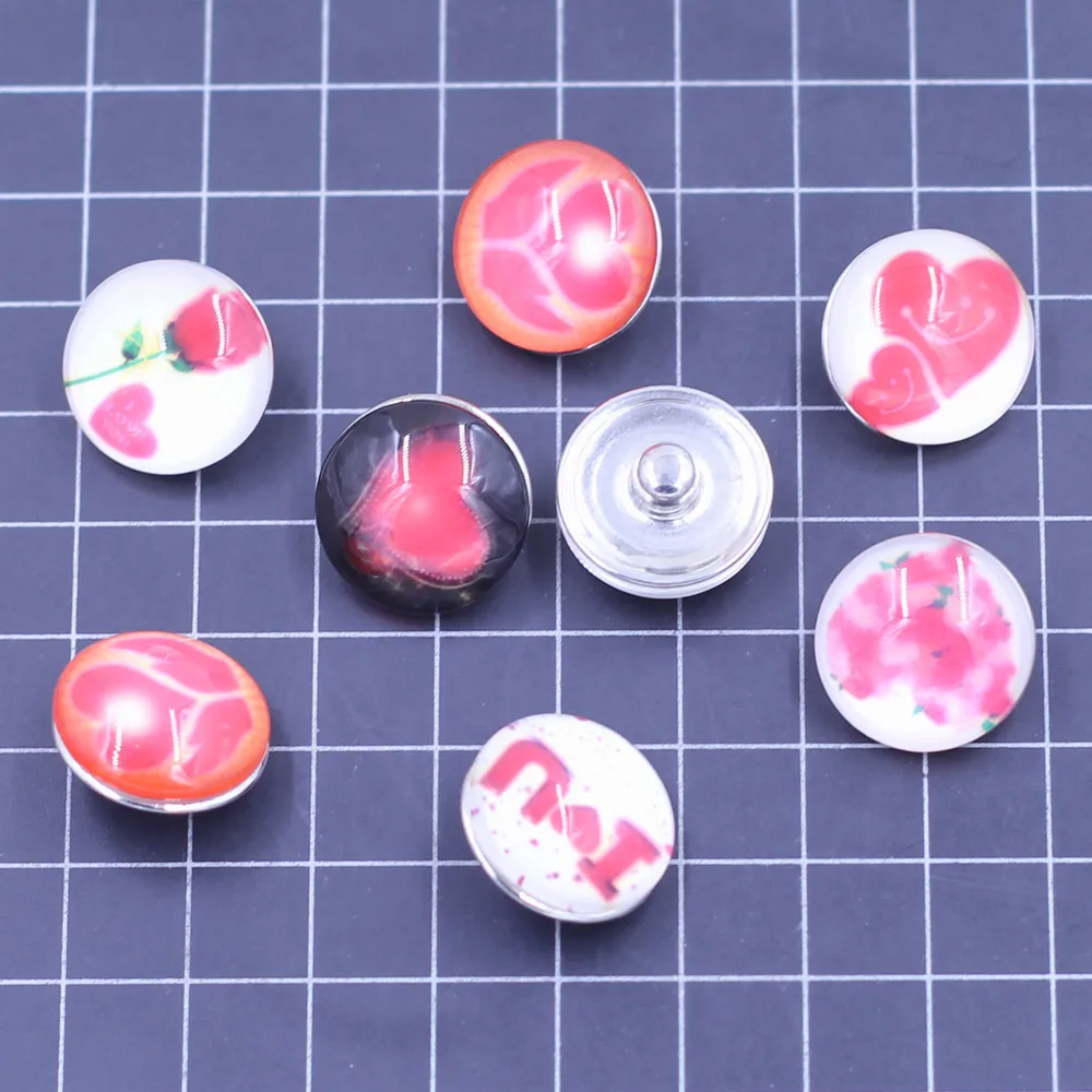 

5PCS 18mm Mixed Love Heart Round Dome Snap Press Buttons Crafts Scrapbook Gift Charms Jewelry Accessories Snap Fastener 5.5mm
