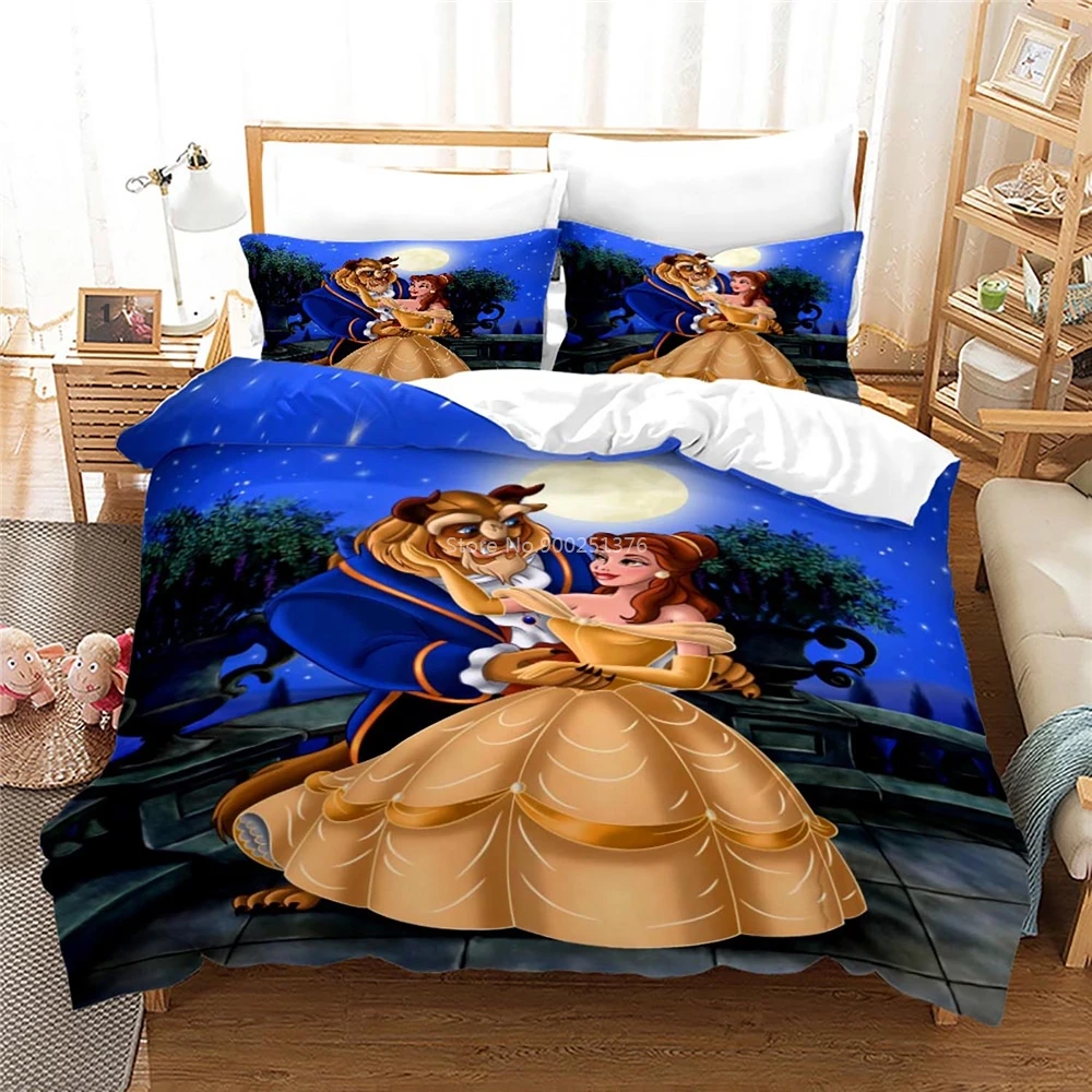 

Beauty and The Beast Bedding Set Queen King Belle Princess Prince Duvet Cover Set Soft Quilt Cover & Pillowcase Set Bedclothes