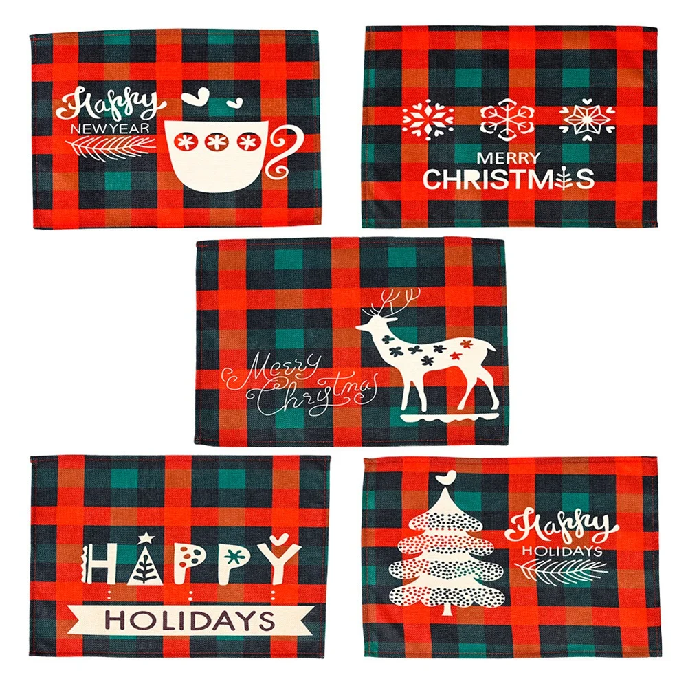 

Buffalo Checked Placemat Christmas Table Mat Coasters Plaid Cloth Print Home Kitchen Table Decoration Bowl Cup Pad 44cmx30cm