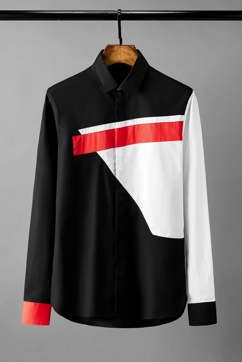 

Contrast Color Mens Shirts Luxury Geometry Splicing Long Sleeve Mens Dress Shirts Fashion Slim Fit Casual Man Shirts
