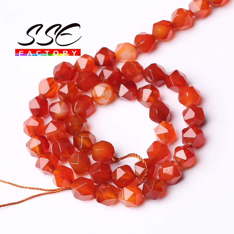 

Natural Faceted Red Agates Beads Carnelian Stone Round Bead 15" 6 8 10 12MM for Jewelry Making DIY Necklace Bracelet Accessories