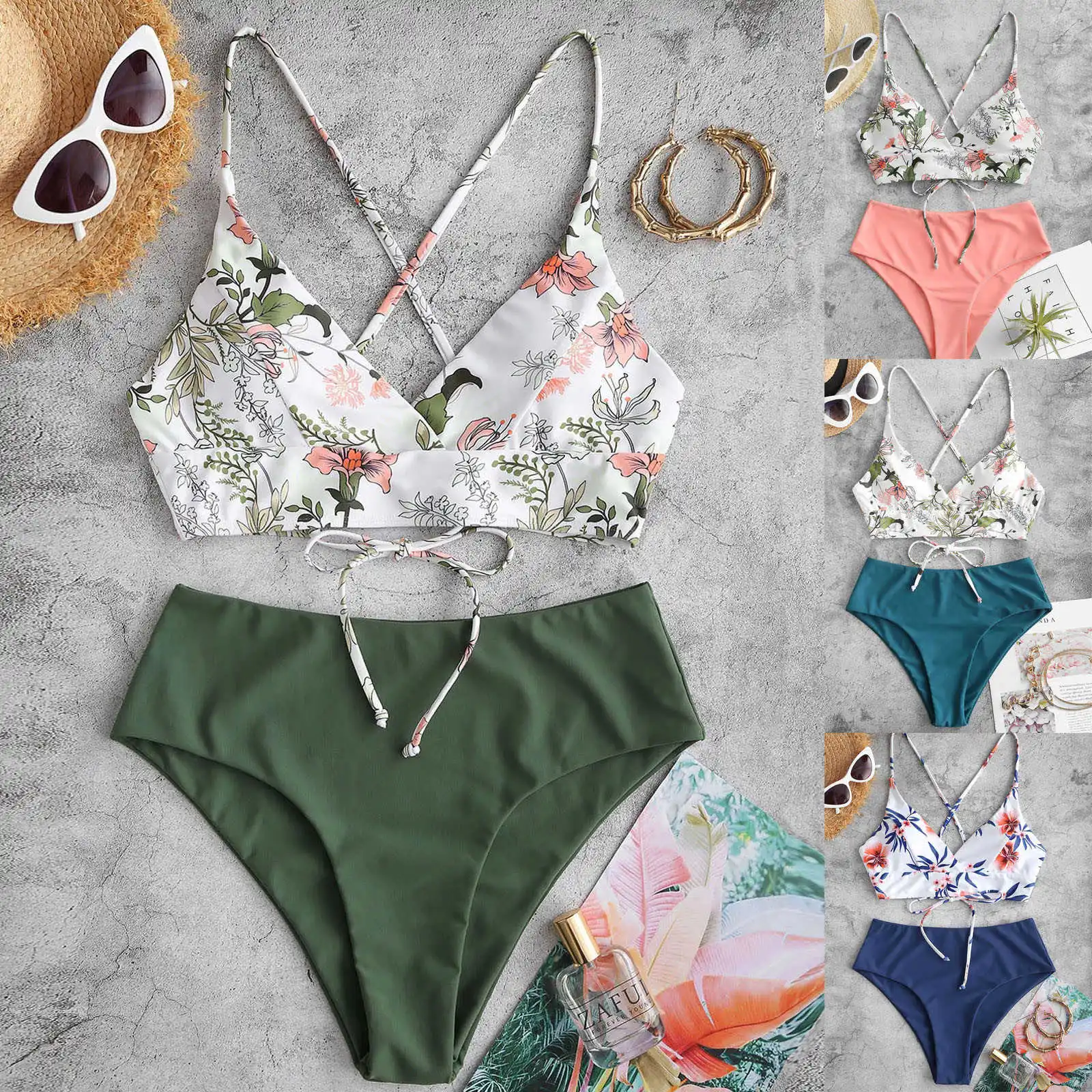

Women Swimwear Summer Ladies Outdoor Two Piece Flower Print Split Sets Plus Size Beachwear Swimsuit Bikini Bathing Suit Biquini