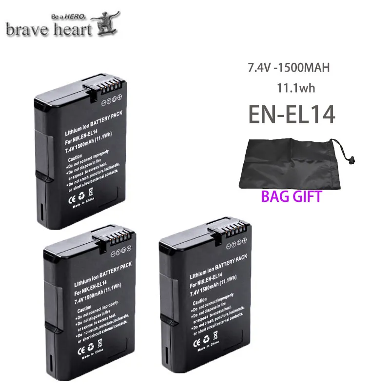 3battery 3 шт. EN-EL14 EN-EL14a батареи ENEL14 EL14+ ЖК-зарядное устройство для Nikon P7800, P7100, D3400, D5500, D5300, D5200, D3200, D3300, D5100, D3100 - Цвет: 3battery
