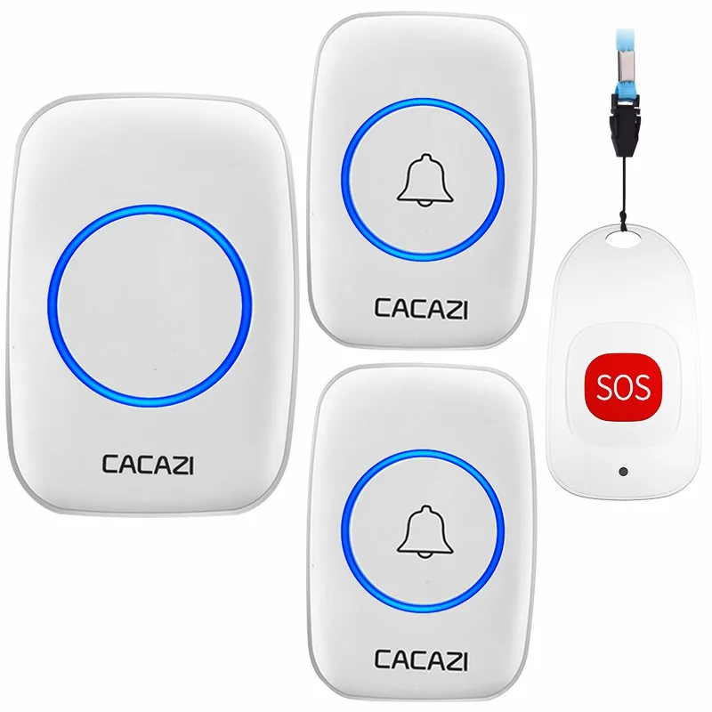 2x1 x sos CACAZI умный дом беспроводной пейджер дверной звонок для пожилых людей Аварийная сигнализация 80 м удаленный звонок США ЕС Великобритания вилка 1 Кнопка 1 пейджер 1 приемник - Цвет: 2x1 x sos