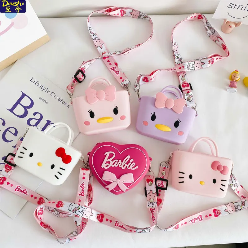 Anime Cartoon Melody Messenger Bag Cinnamoroll Dog Kitty Cat Kawaii Children's Coin Purse Cute Silicone Bag for Kids Gift