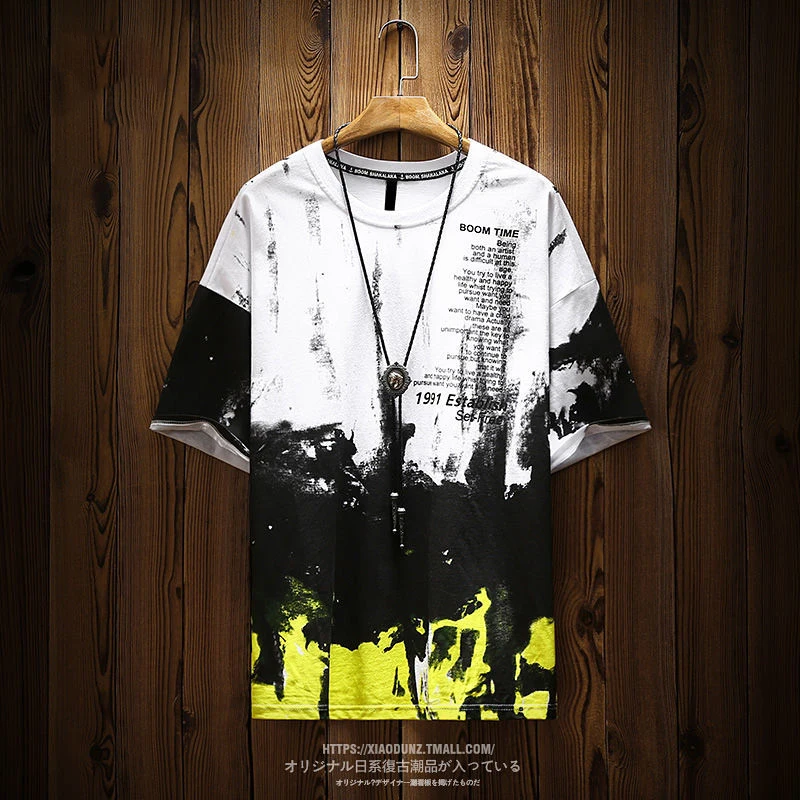 

2021 Summer Funny Tie Dyed T Shirts Men Harajuku Hip Hop Casual Short Sleeve Tops Tees Male Cool Loose Tshirt Streetwear Male