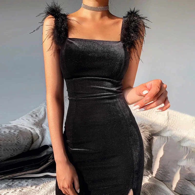 

Elegant Vintage Black Mid Dress Women Sexy Sleeveless Backless Bodycon Dress Streetwear Party Female Dress