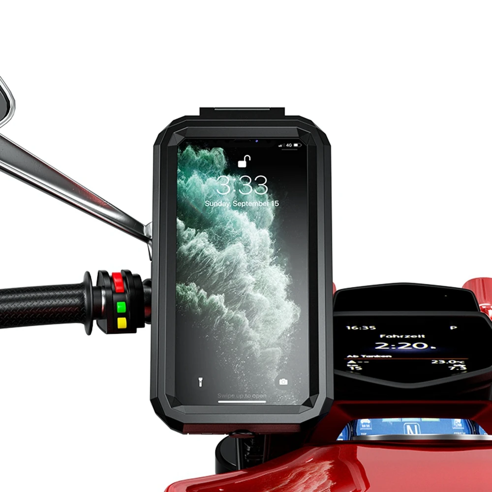 

Motorcycle Bike Phone Holder Waterproof Case Handlebar/Rear View Mirror Stand Mount 360 Rotation Phone Holder