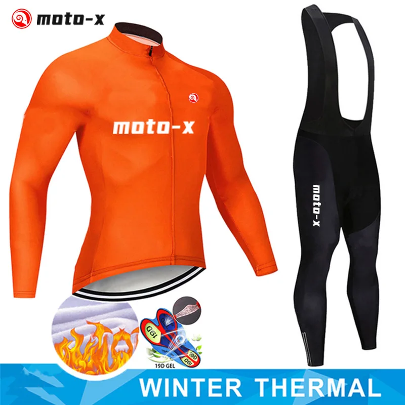 

New MOTO-X Winter Thermal Fleece Set Cycling Clothes Men's Jersey Suit Sport Riding Bike MTB Clothing Bib Pants Warm Sets Ropa