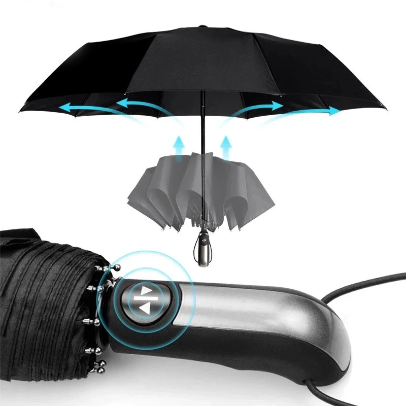 

Wind Resistant Fully-Automatic Umbrella Rain Women for Men 3Folding Gift Parasol Compact Large Travel Business Car 10K Umbrella