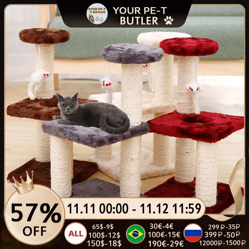 

Игрушка-дерево для домашних животных, многоярусная Когтеточка с гамаком, сизалевая Когтеточка, мебель для дома из массива дерева