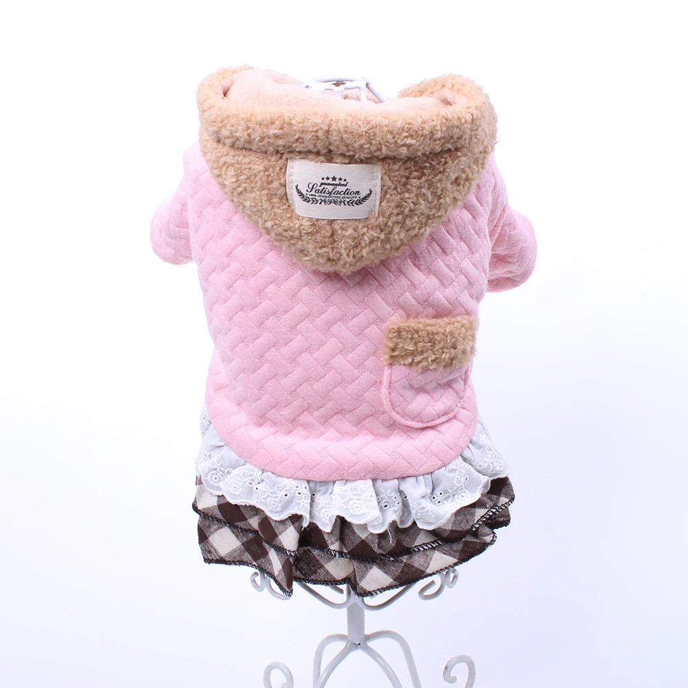 

Новый кота собаки зимнее пальто шерстяное платье Толстовка для щенка с котом, куртка, клетчатая кружевной дизайн; Зимняя теплая одежда, одеж...
