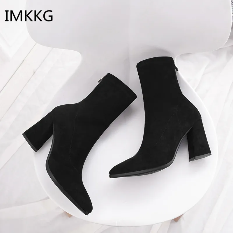 Женские ботильоны на толстом каблуке с острым носком|Женские полусапожки| |