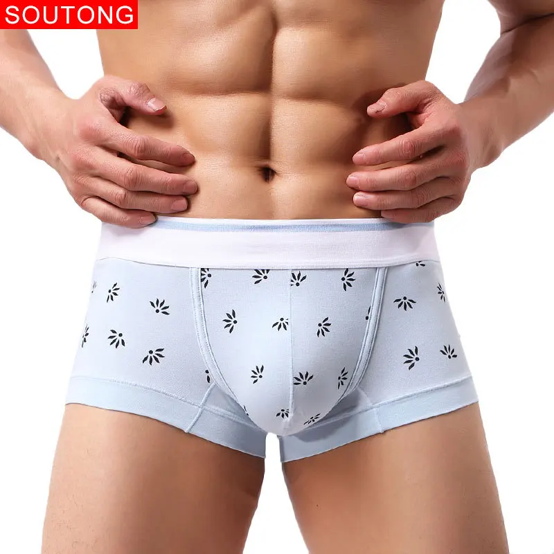 Трусы-боксеры Soutong мужские хлопковые шорты с цветочным принтом мягкое нижнее