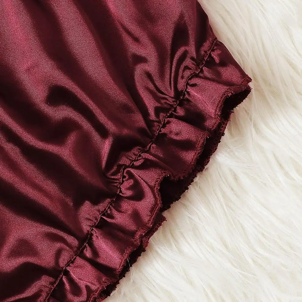 Повседневная Женская одежда для сна набор модная винно-красная сексуальная