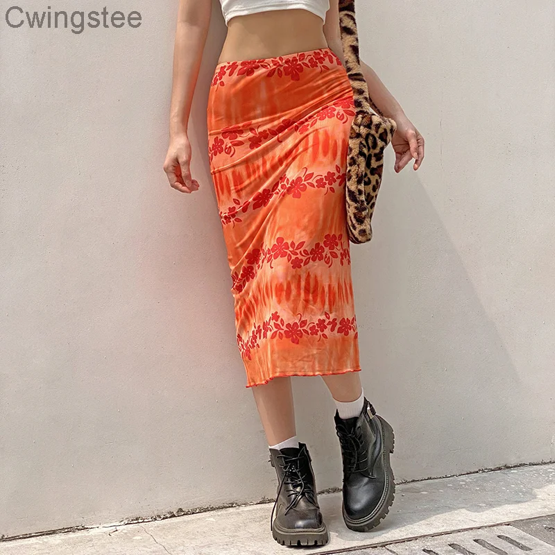 

Новинка 2021, летняя юбка средней длины с цветочным принтом, Женская юбка с высокой талией, милая модная пляжная уличная одежда