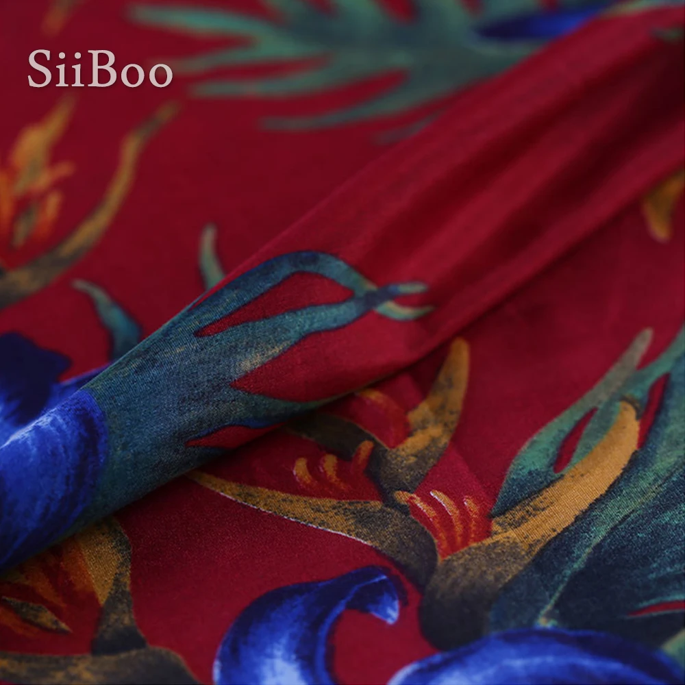 Пасторальная зеленая синяя ткань с принтом растений красная хлопковая шелковая