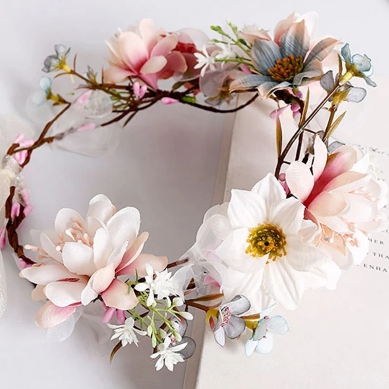 В богемном стиле с цветочным принтом Повязка для волос Венок Свадебная цветочная