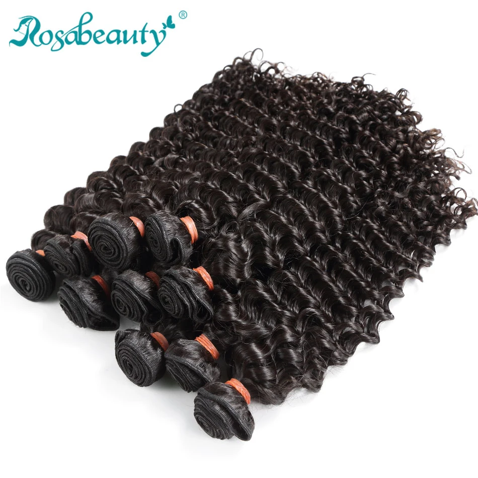 Натуральные кудрявые пучки волос Rosa Beauty 10 шт. глубокие волнистые волосы Remy для