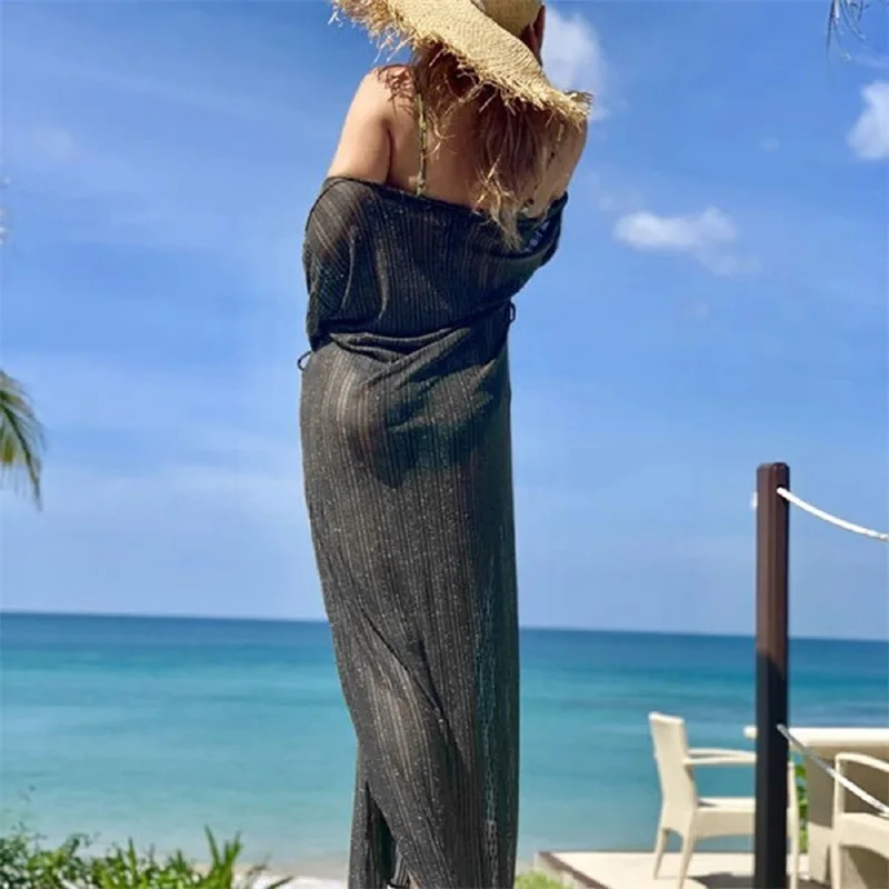 

Women's Beach Cover Up Smocks, Semi Perspective Tie-Up Style Swimwear Covering Cardigan