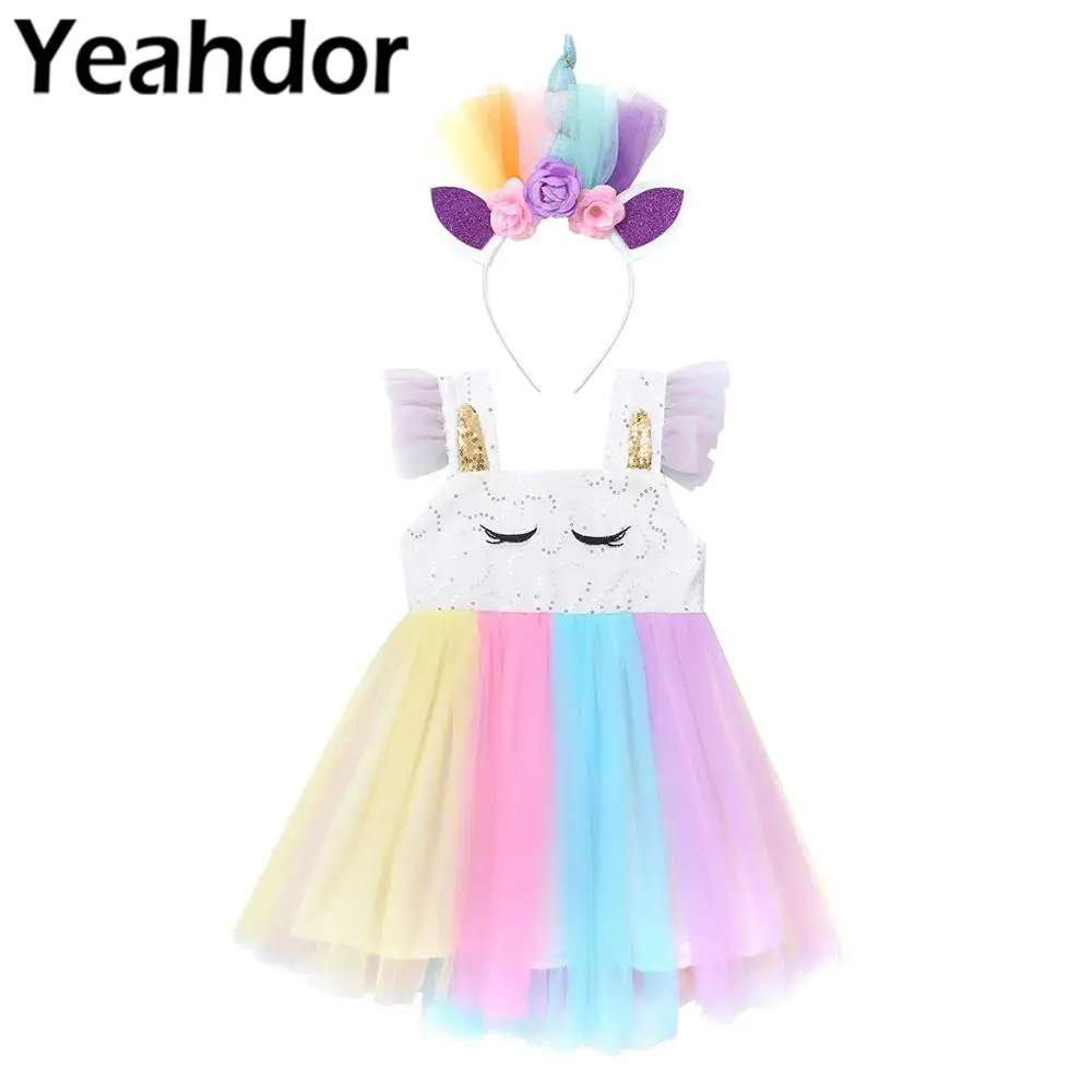 

2Pcs Kids Tutu Dresses for Girls Cosplay Outfit Sleeveless Sequins Top Cat Ears Hair Hoop Headwear with Flower Halloween Costume