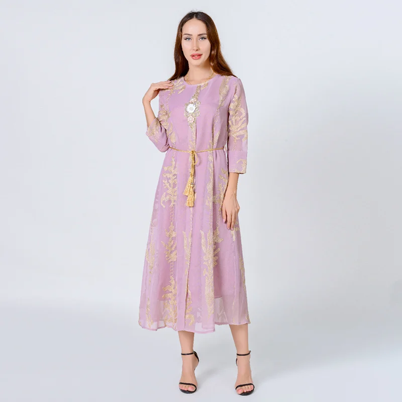 Embroidered Moroccan Caftan Dubai Arabic Dresses For Women Modest Hijab Kaftan Evening Jalabiyat Turkish Abayas Muslim Clothing