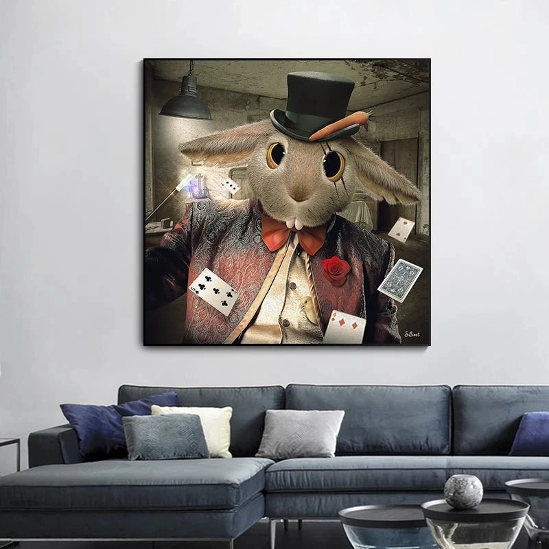 Большая винтажная Картина на холсте Волшебный кролик милые животные плакаты и