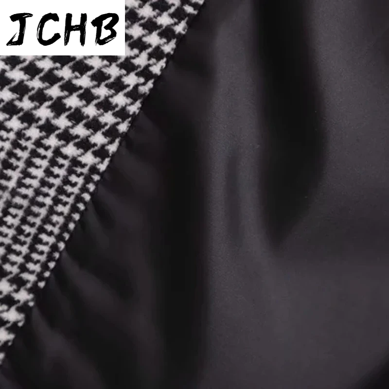 

JCHB Elegant Plaid Coat Women Batwing Long Sleeve Loose Jacket Double Breasted Vintage Long Coat Outerwear 2021 Spring Autumn