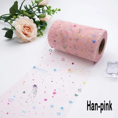 Han pink 6 см* 25 ярдов Радужный красочный Тюль с блестками в руллонах Звезда Сетка из сетчатого материала катушка Кружевная Ткань Свадебный декор "сделай сам" - Цвет: Han pink