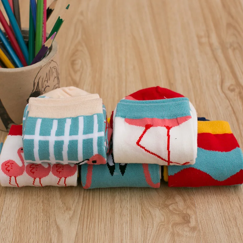 Модные женские забавные полосатые Фламинго хлопковые носки корейский женский