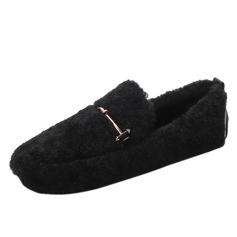 

Casual Woman Shoe Female Footwear Modis Shallow Mouth Autumn Loafers Fur Slip-on Round Toe Dress 2021 Winter Fall Slip On New Bi