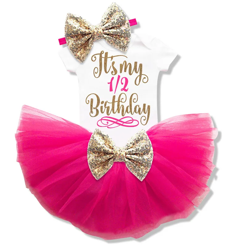 hot pink Одежда для первого дня рождения на 1 год, летнее платье с золотыми блестками для девочек, платье для крещения, платья для малышей - Цвет: hot pink