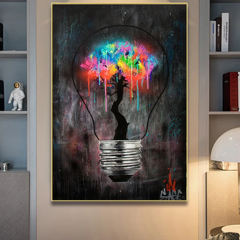 Граффити светильник лампочка холст картины Плакаты и принты уличные стены