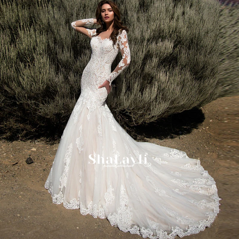 

Vintage Mermaid Wedding Dresses Soft Satin Beach Bridal Gowns V-neck Sleeveless Lace Appliques Party Gowns Vestido De Novia