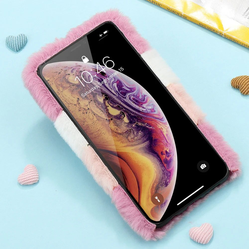 LAPOPNUT металлический Меховой чехол для телефона с кроличьим мехом Iphone 11 Pro Xr Xs Max X 8 7