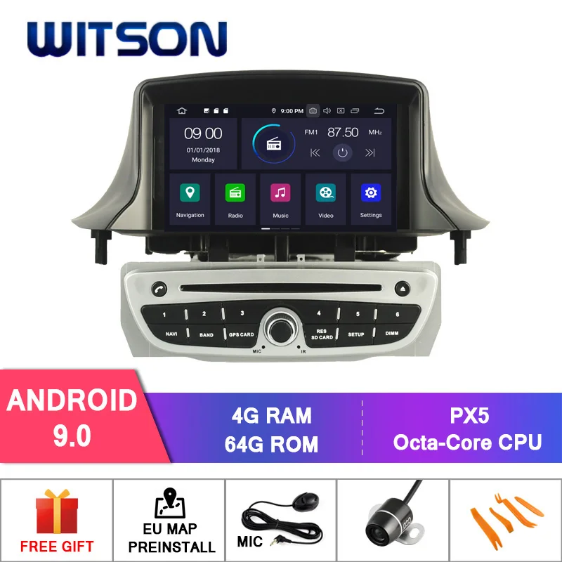 WITSON Android 9,0 ips HD экран для RENAULT Megane III/Fluence автомобильный DVD 4GB ram+ 64GB FLASH 8 Octa Core+ DVR/wifi+ DSP+ DAB+ OBD - Цвет: PX5 Android 9.0