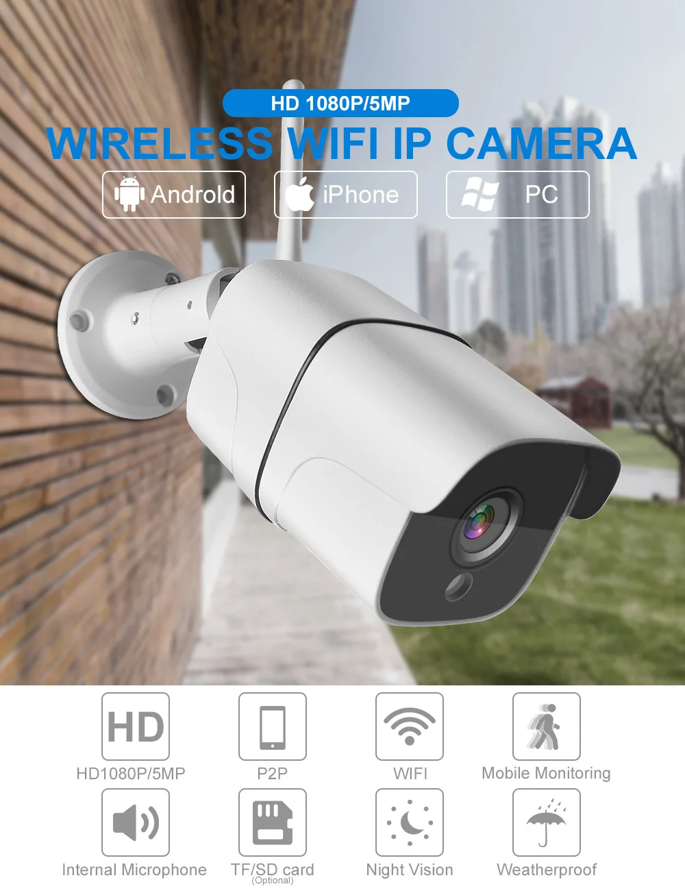 1080P 5MP Wifi ip-камера ONVIF беспроводное виброяйцо камера Открытый слот для sd-карты двухстороннее аудио 1920*1080 ночного видения 20 м приложение iCsee