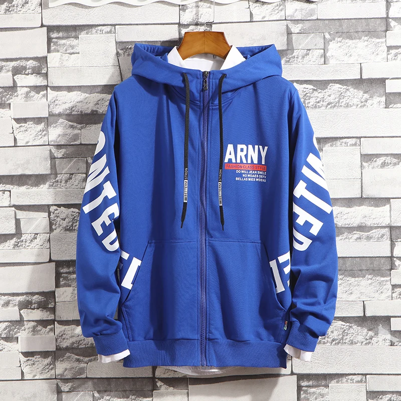 

Мужские толстовки на молнии, Новое поступление 2021, уличная мода на весну и осень, мужские толстовки с надписью для подростков, в Корейском ст...
