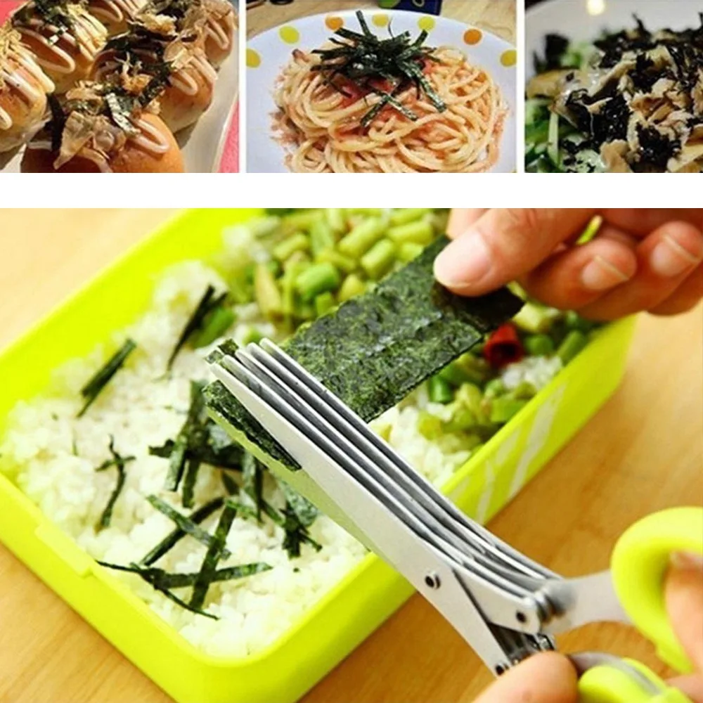

15cm Minced 5 Layers Basil Rosemary Kitchen Scissor Shredded Chopped Scallion Cutter Herb Laver Spices Cook Tool Cut 2021 Hot