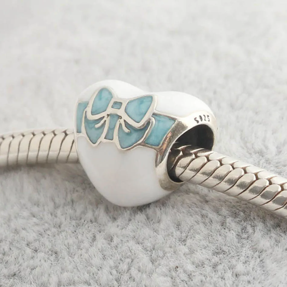 Аутентичные бусины S925 лук сердце шарм подходит для женского браслета браслет