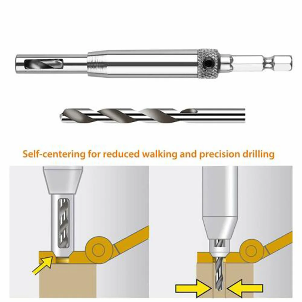 

Self Centering Hinge Drill Bits Pilot Hole Guide Door Drawer Hardware Tools Kit