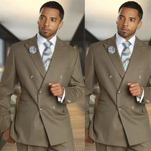 Traje de dos piezas para hombre, traje Formal ajustado con Blazer + pantalón, Tuexdos de boda, con doble botonadura, para baile de graduación (4)