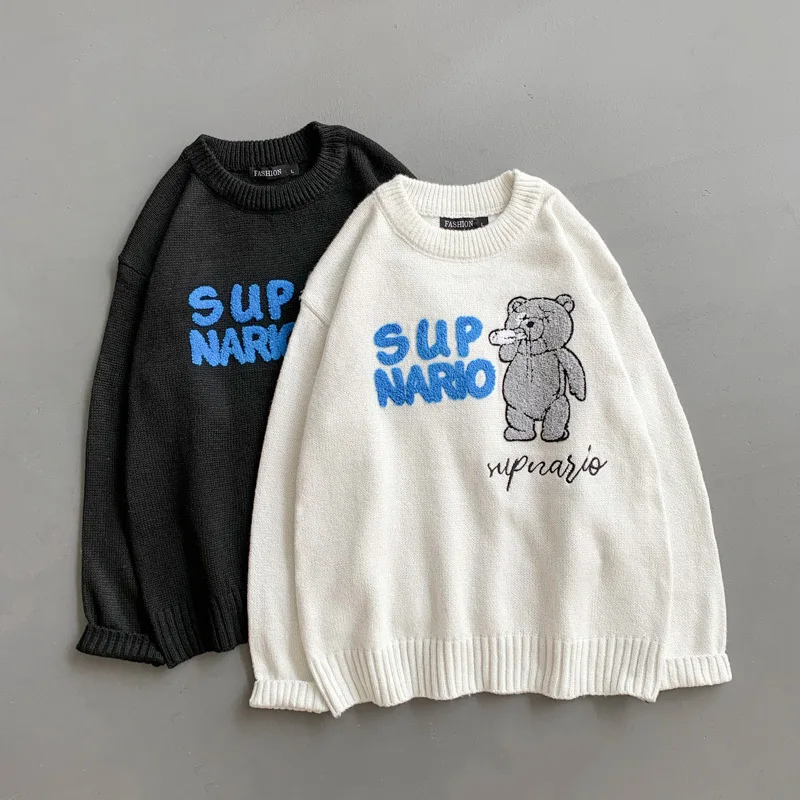 

Spring Hong Kong style ins pullover sweater Male Korean version of the trend cartoon wild long-sleeved jacket couple sweater