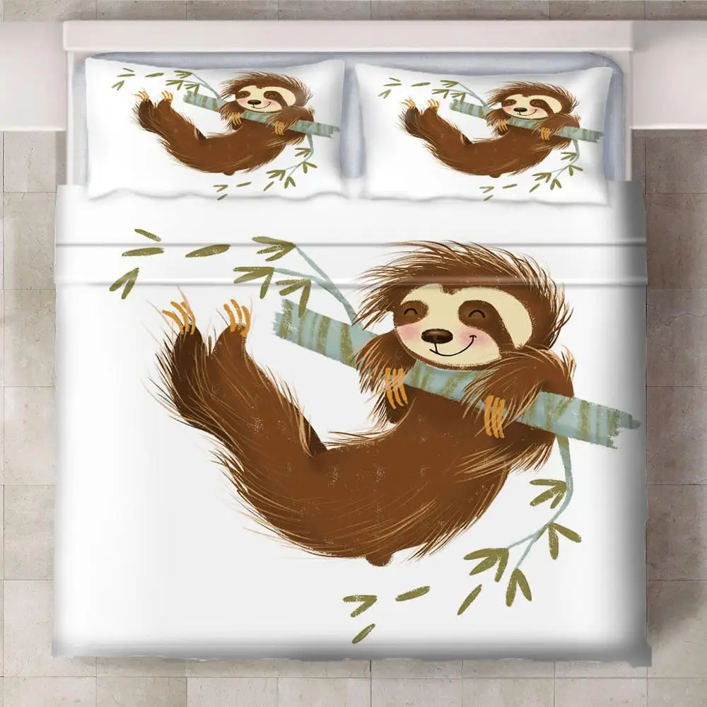3Pcs/Set Happy Lazy Sloth Smile Cartoon Bedding Set Sheet Children Room Bed Pillow Case For Kids Girl Boys | Дом и сад
