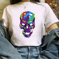 colour skull shape funny t shirt kawaii cartoon t shirt women casual sleeved hot selling short sleeves shirt female summer