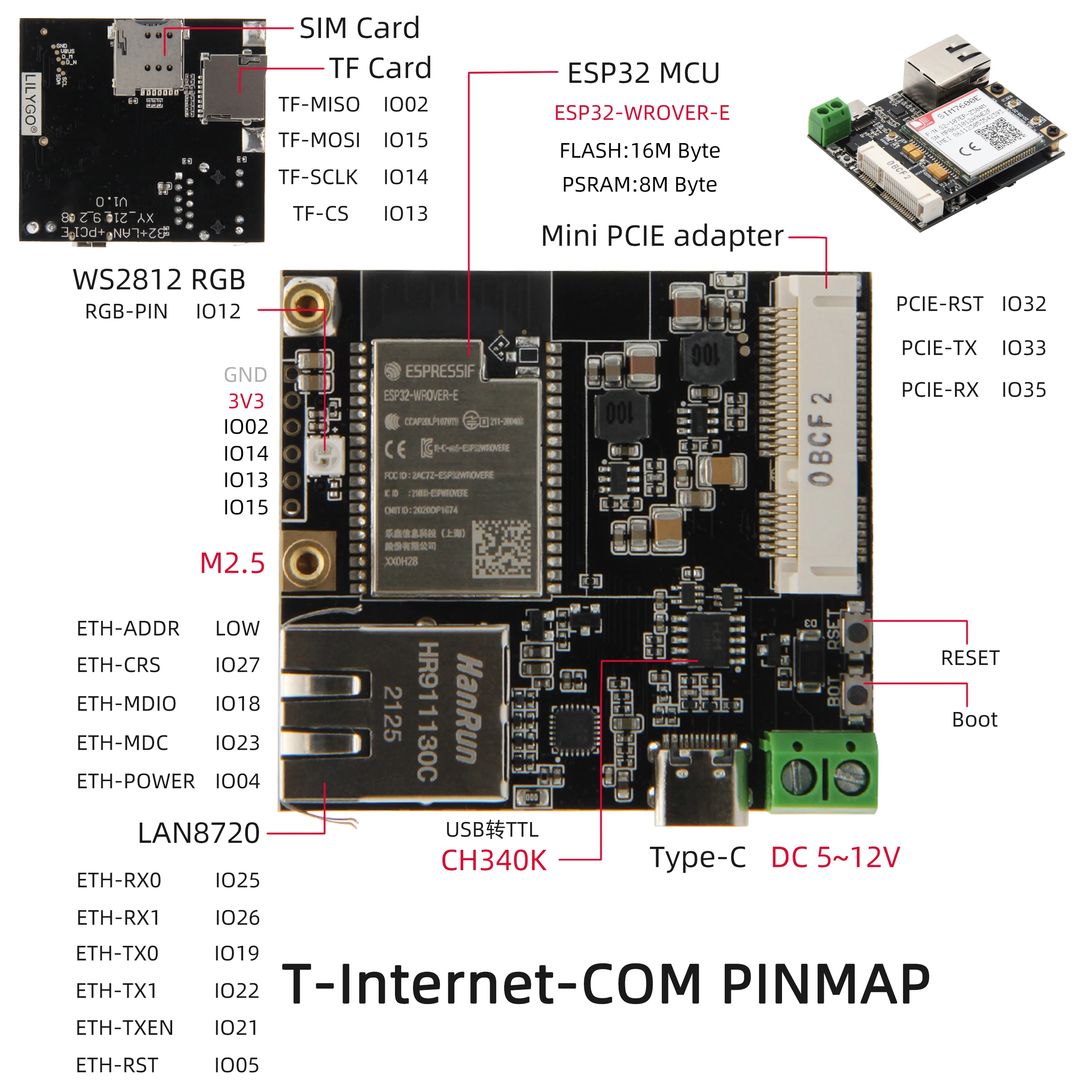 LILYGO®TTGO T-Интернет-COM ESP32 плата Ethernet для стандартного Интернета интерн |