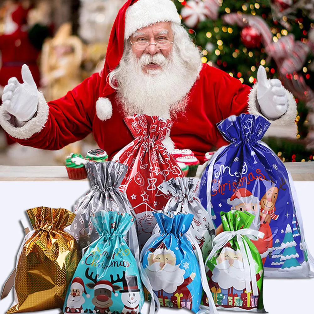 

5 Pcs Christmas Gift Bag Drawstring Christmas Gift Bags Party Candy Favor Pouch Bag Sack