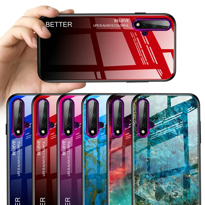 Чехол Nova 5 T для Huawei 5i чехол бампер из закаленного стекла с мраморным узором +